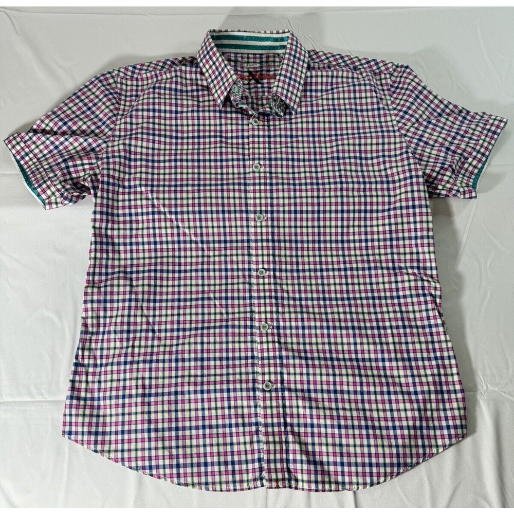 Robert Graham Pink/Blue Plaid SS Button Down Shirt - SIZE L*
